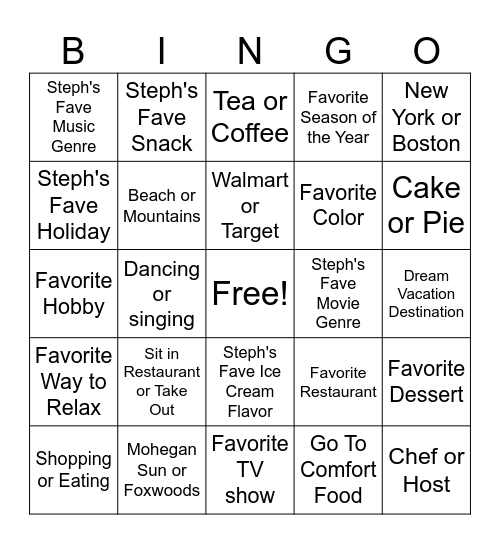 ALL ABOUT STEPH Bingo Card