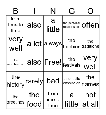 Vocab Page 11 and Page 17 Bingo Card