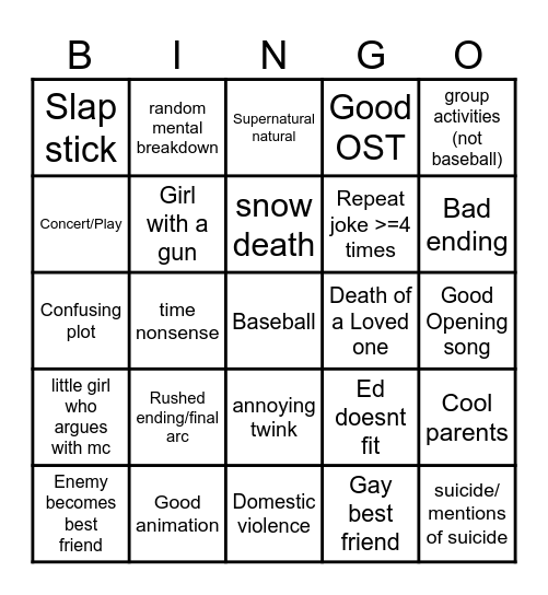 Jun Maeda Anime Bingo Card