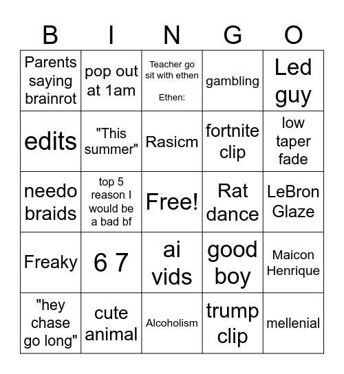 Instagram reels bingo Card