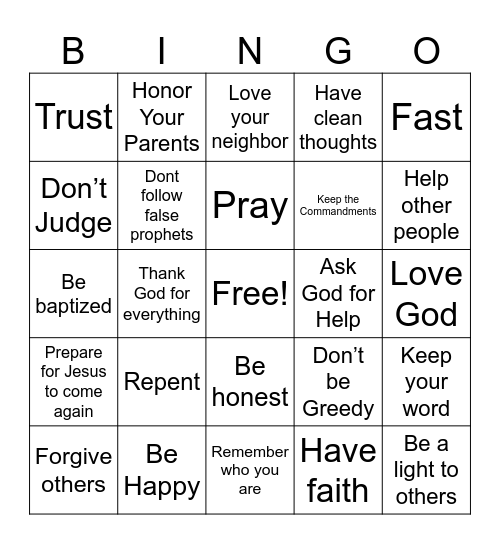 “Learn of me, and listen to my words.” Bingo Card
