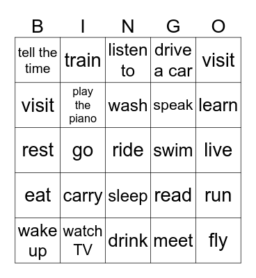 VERBS Bingo Card