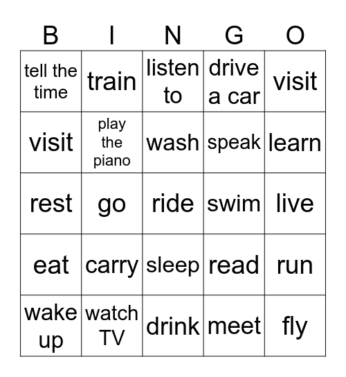 VERBS Bingo Card