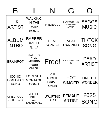 MUSIC BINGO Card