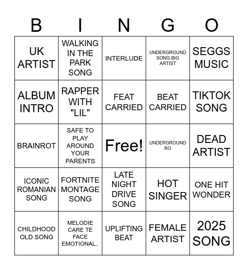 MUSIC BINGO Card