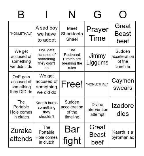 Call of the Nine Bingo Card