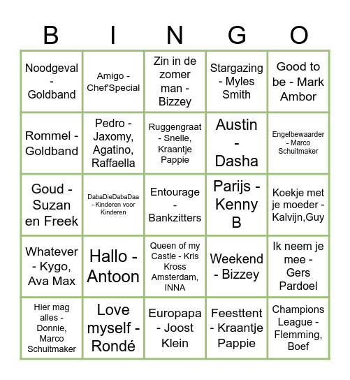 Muziekbingo 2024 Bingo Card