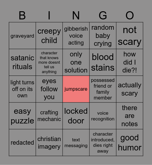 Spooky game Bingo Card