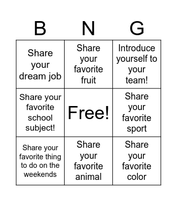 Div A Team Introduction Bingo Card