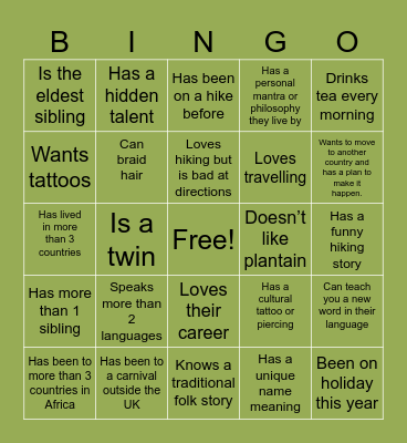 Hike Meet Bingo Card