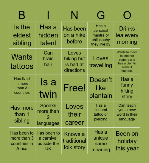 Hike Meet Bingo Card