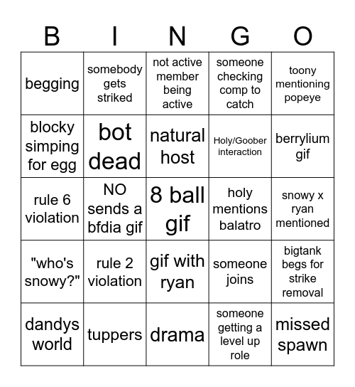 oscdex bingo Card