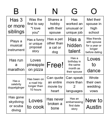 Nearly Newly Bingo Card