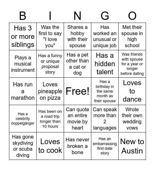 Nearly Newly Bingo Card