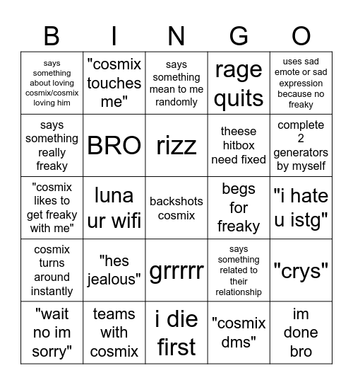 goofy Bingo Card