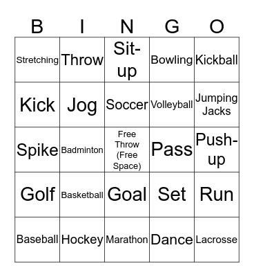 PE Bingo Card