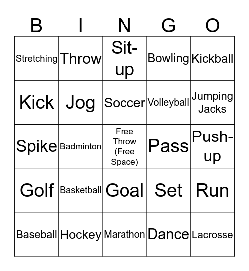 PE Bingo Card