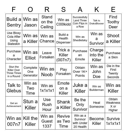 Forsaken Bingo Card