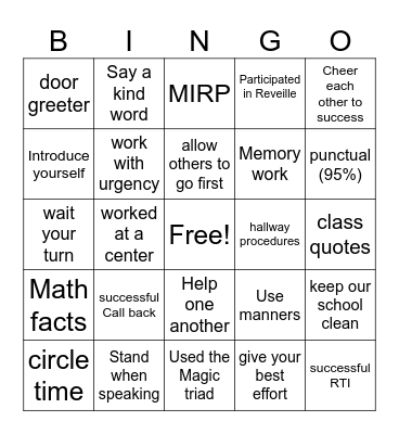 Consistency Bingo Card