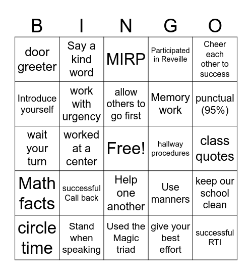 Consistency Bingo Card