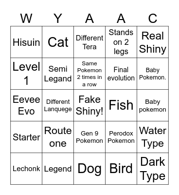 Pokemon Wyaac Bingo Card