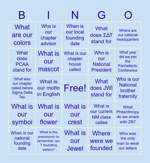 Beta Rho Bingo! Bingo Card