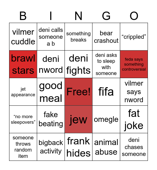 sleepover bingo Card