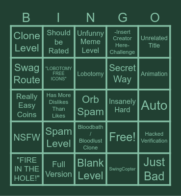 GD Recent Tab Bingo Card
