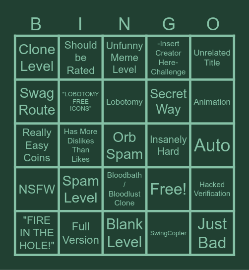 GD Recent Tab Bingo Card