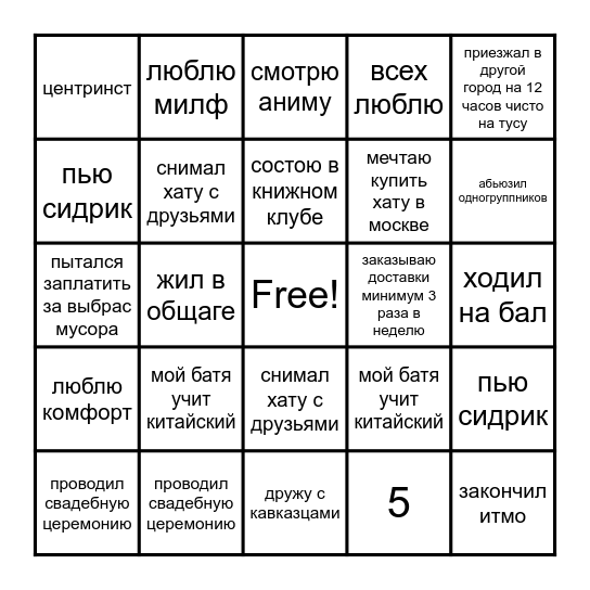Я Вован и я... Bingo Card