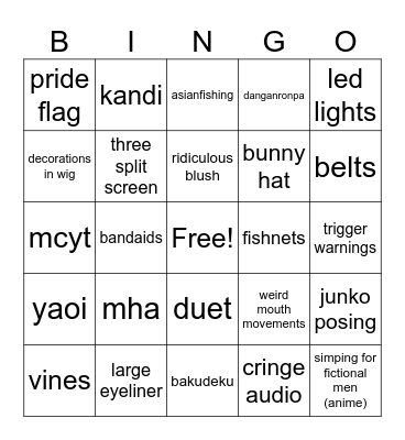 2020 Tiktok Cringe Bingo Card
