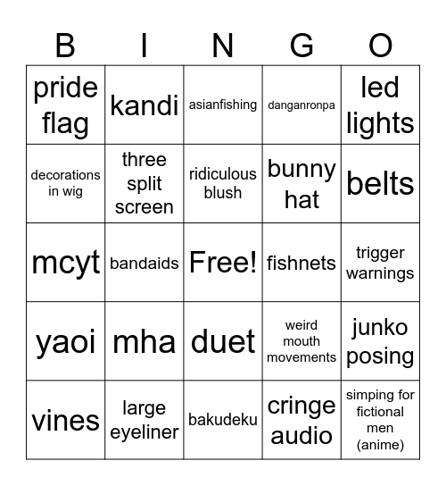 2020 Tiktok Cringe Bingo Card
