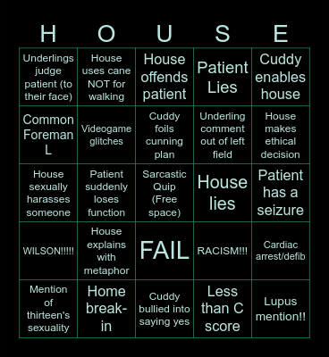 House MD Video Game Bingo Card