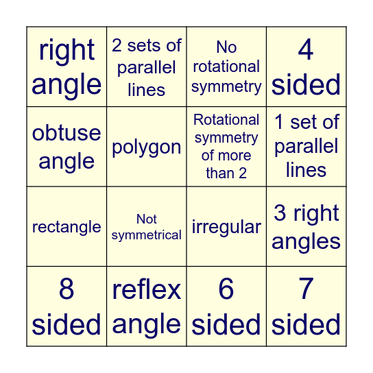 Properties of 2D Shapes Bingo Card