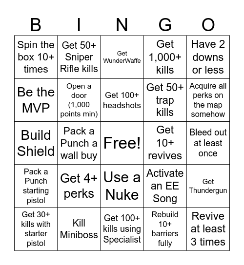 Black Ops 3 Zombies BINGO Card