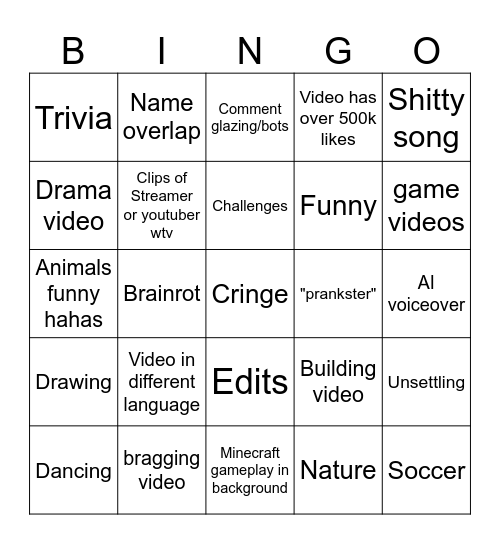 tiktok bingo Card