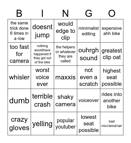 mountain biking Bingo Card