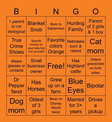 Ali’s Bingo Card