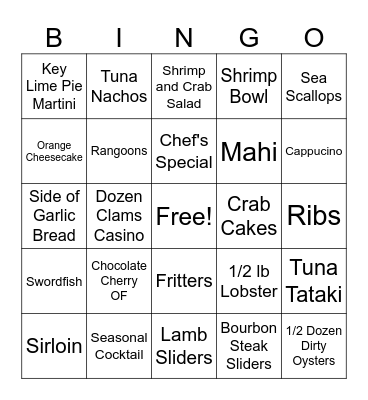 KG OYSTER BAR Bingo Card