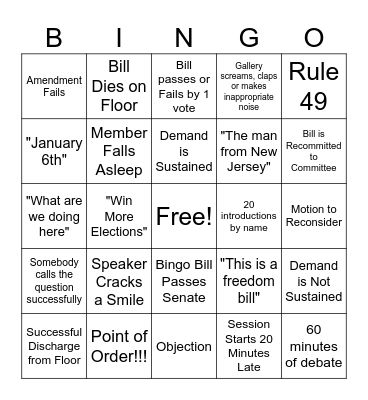 Floor Session Bingo Card