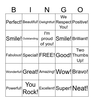 Encouragement Bingo Card