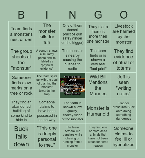 Mountain Monsters(tm) Bingo Card