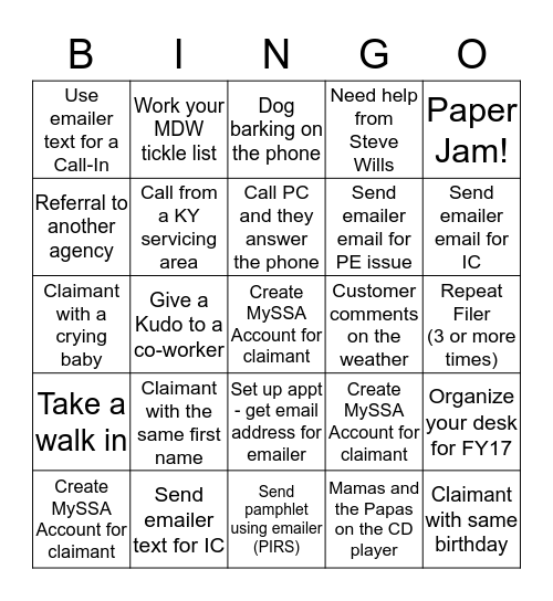 Customer Service Week  Bingo Card