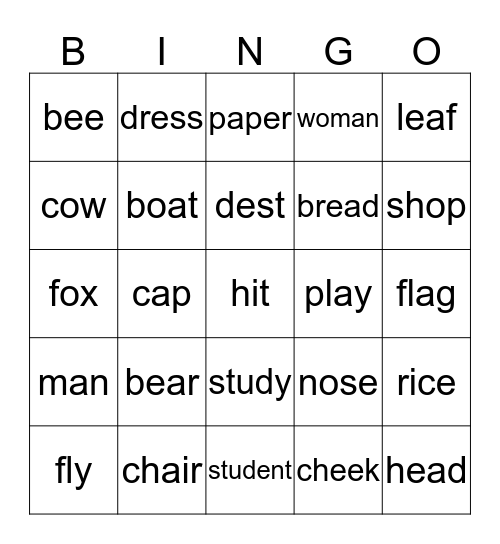 Unit 16 - 20 Bingo Card