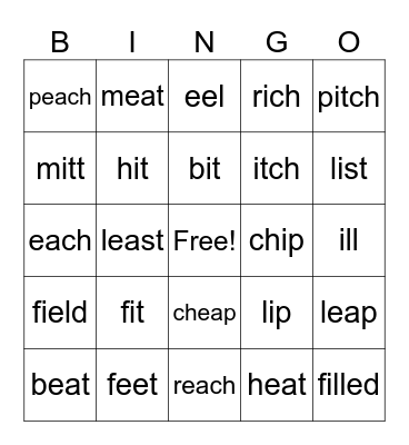 /i/ and /I/ Minimal Pair Bingo Card