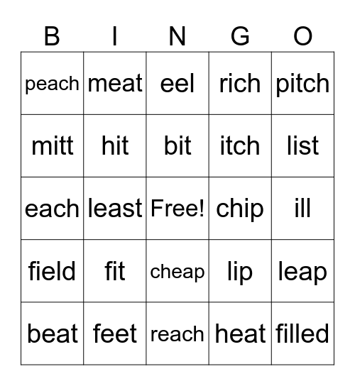 /i/ and /I/ Minimal Pair Bingo Card
