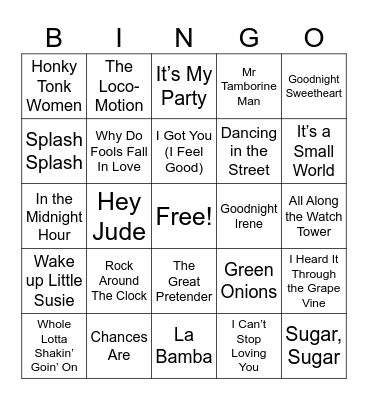 50s & 60s Bingo Card