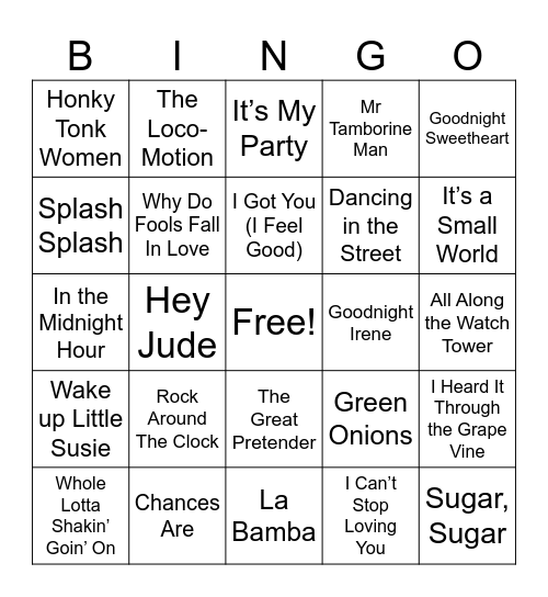 50s & 60s Bingo Card