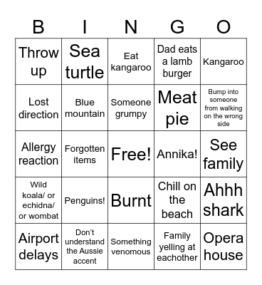 Australian Bingo Card