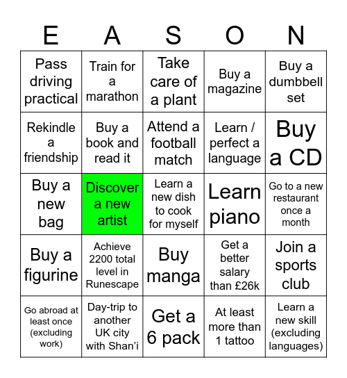 2025 NEW YEARS RESOLUTION BINGO Card